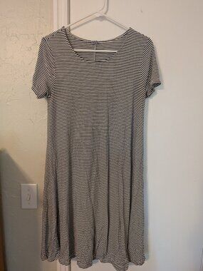 Black and white striped, T-shirt dress